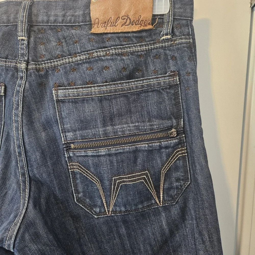 Artful Dodger Relaxed Straight Leg Embroidered Jeans Blue Streetwear Y2K 32